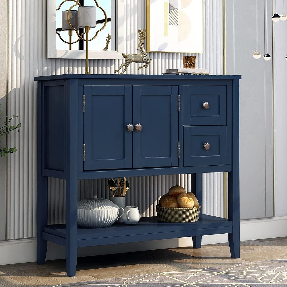 Navy Wood Console Table with 2 Drawers Q24122
