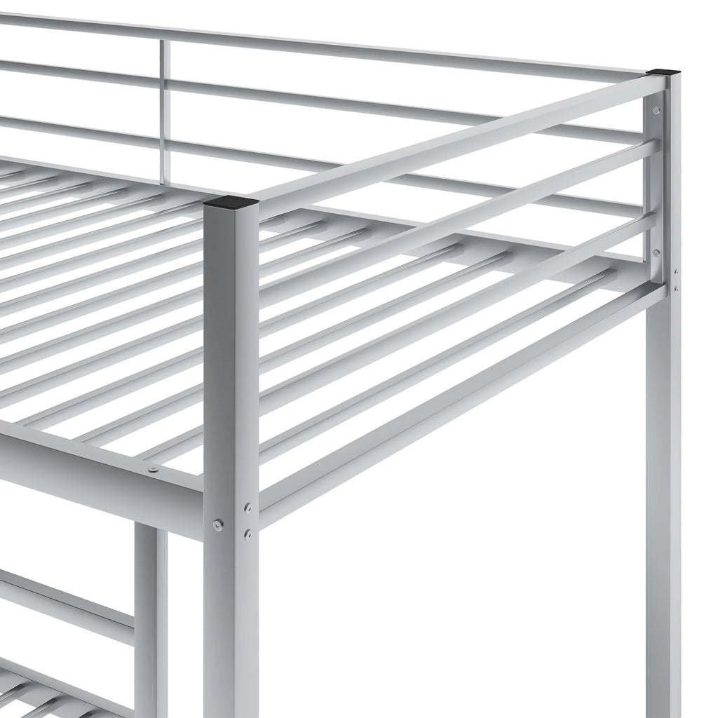Metal Twin over Twin Low Bunk Bed with Ladder and Safety Guardrails H62058