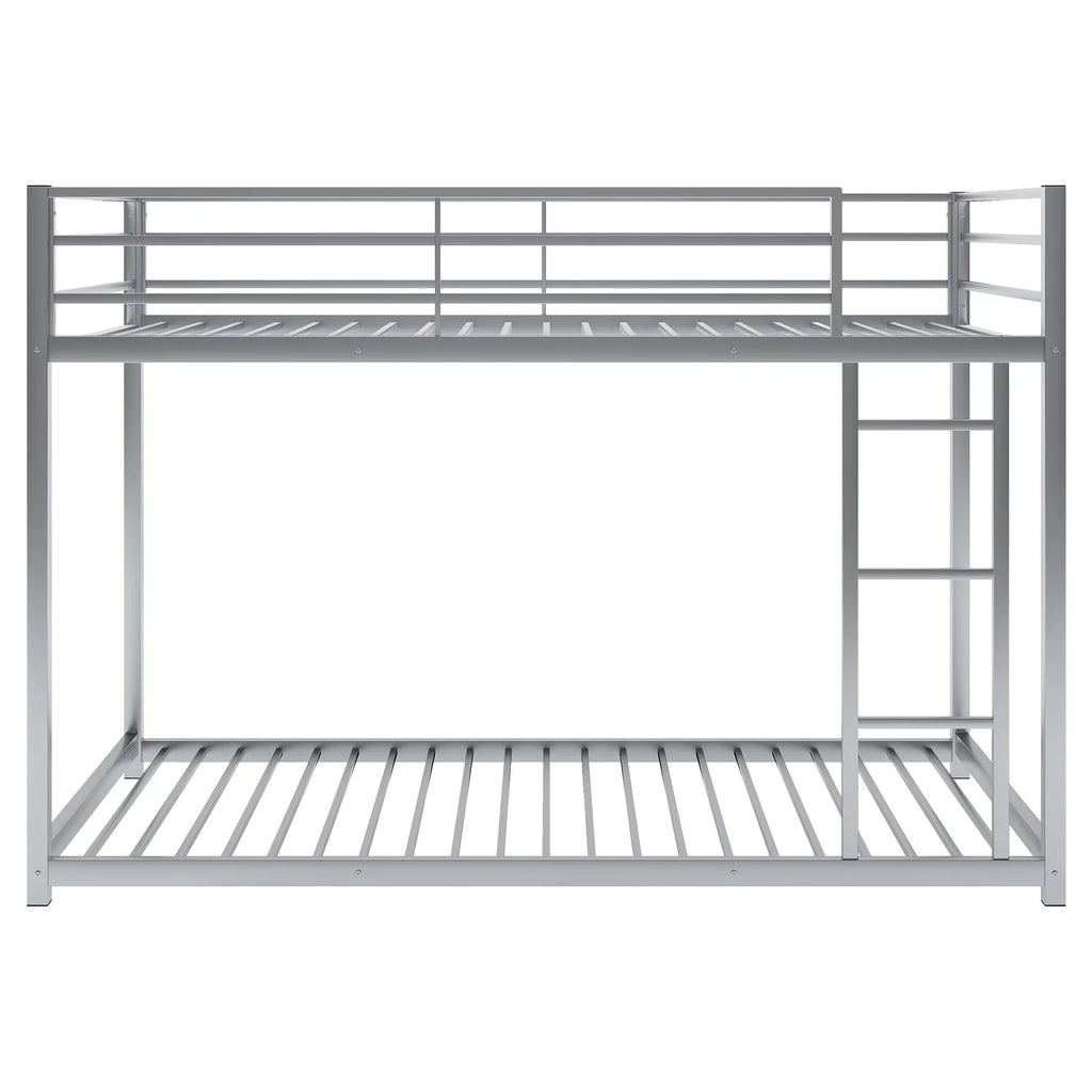 Metal Twin over Twin Low Bunk Bed with Ladder and Safety Guardrails H62058