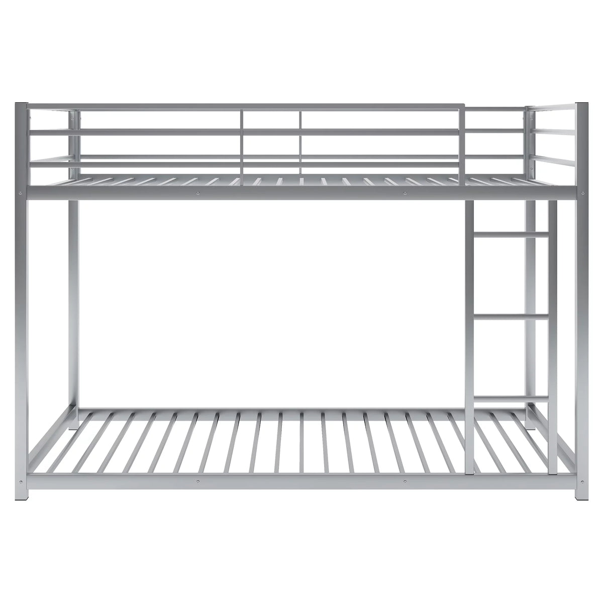Metal Twin over Twin Low Bunk Bed with Ladder and Safety Guardrails H62058