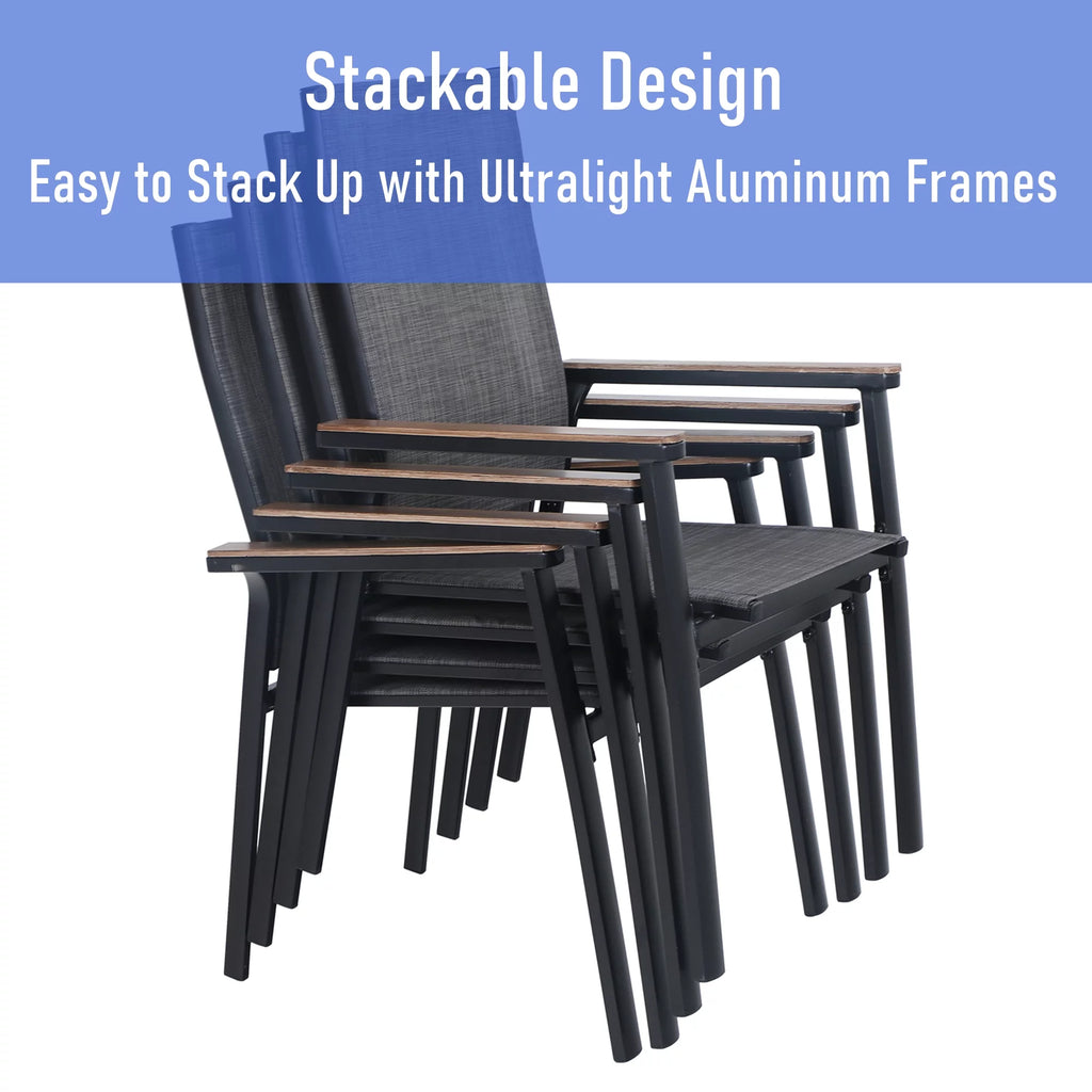 7 Pieces Outdoor Patio Dining Set with Stackable Chairs and Metal Table C2254