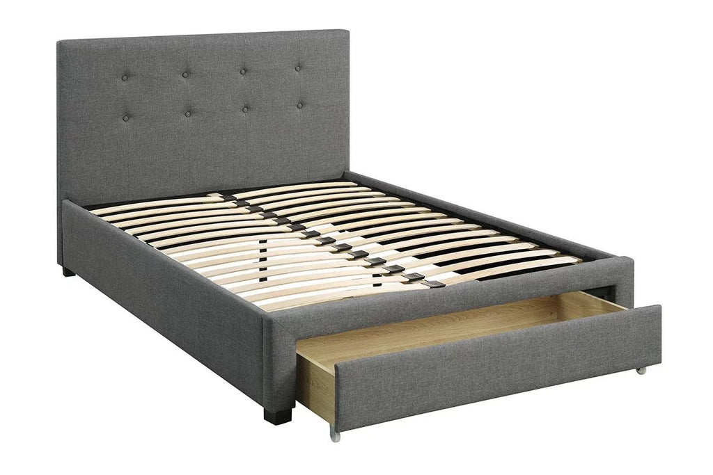 Grey Polyfiber Queen Size Bed with Storage Drawers N7715