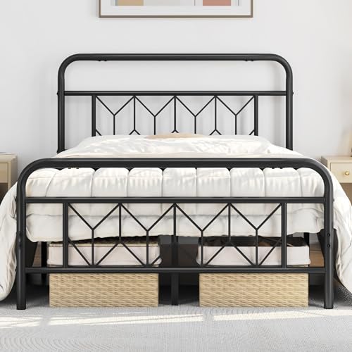 Black Full Size Metal Platform Bed Frame with Headboard and Footboard F25849