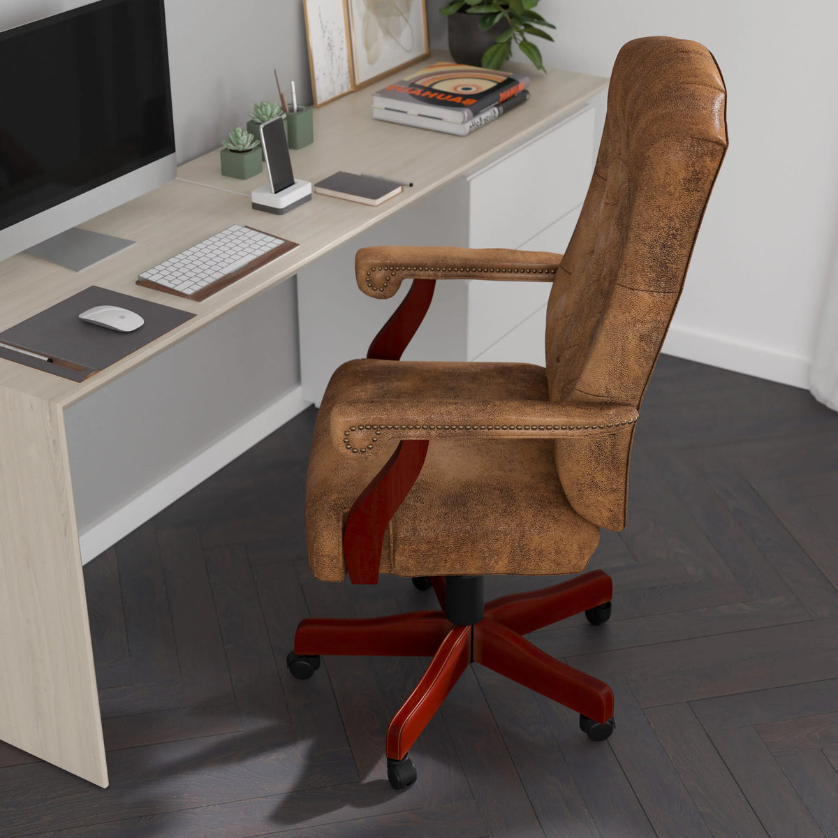 Brown Ultra-Suede Swivel High-Back Office Chair B208