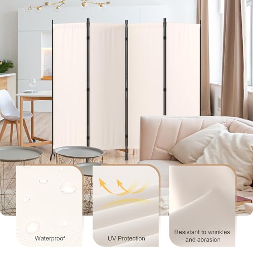 4 Panel Folding Room Divider with 5 Curved Metal Feet White M44254