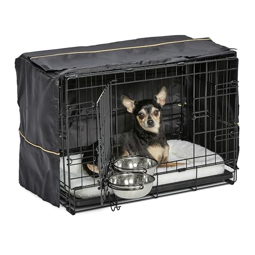 42-inch Double Door Dog Crate with Pet Bed, 2 Bowls and Privacy Cover Z748239