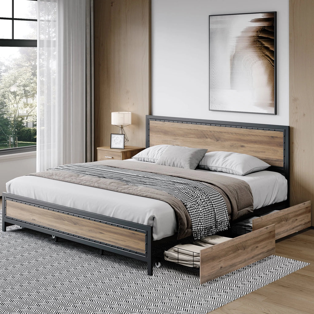 King 4 Drawer Gray Metal Platform Bed H6762