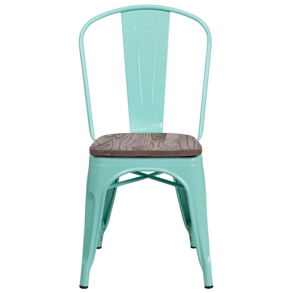 Mint Green Metal Stackable Chair with Wood Seat C4235