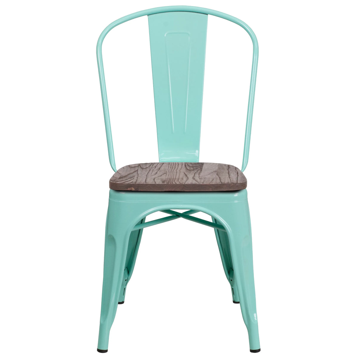 Mint Green Metal Stackable Chair with Wood Seat C4235