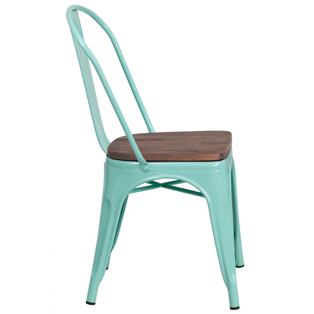 Mint Green Metal Stackable Chair with Wood Seat C4235