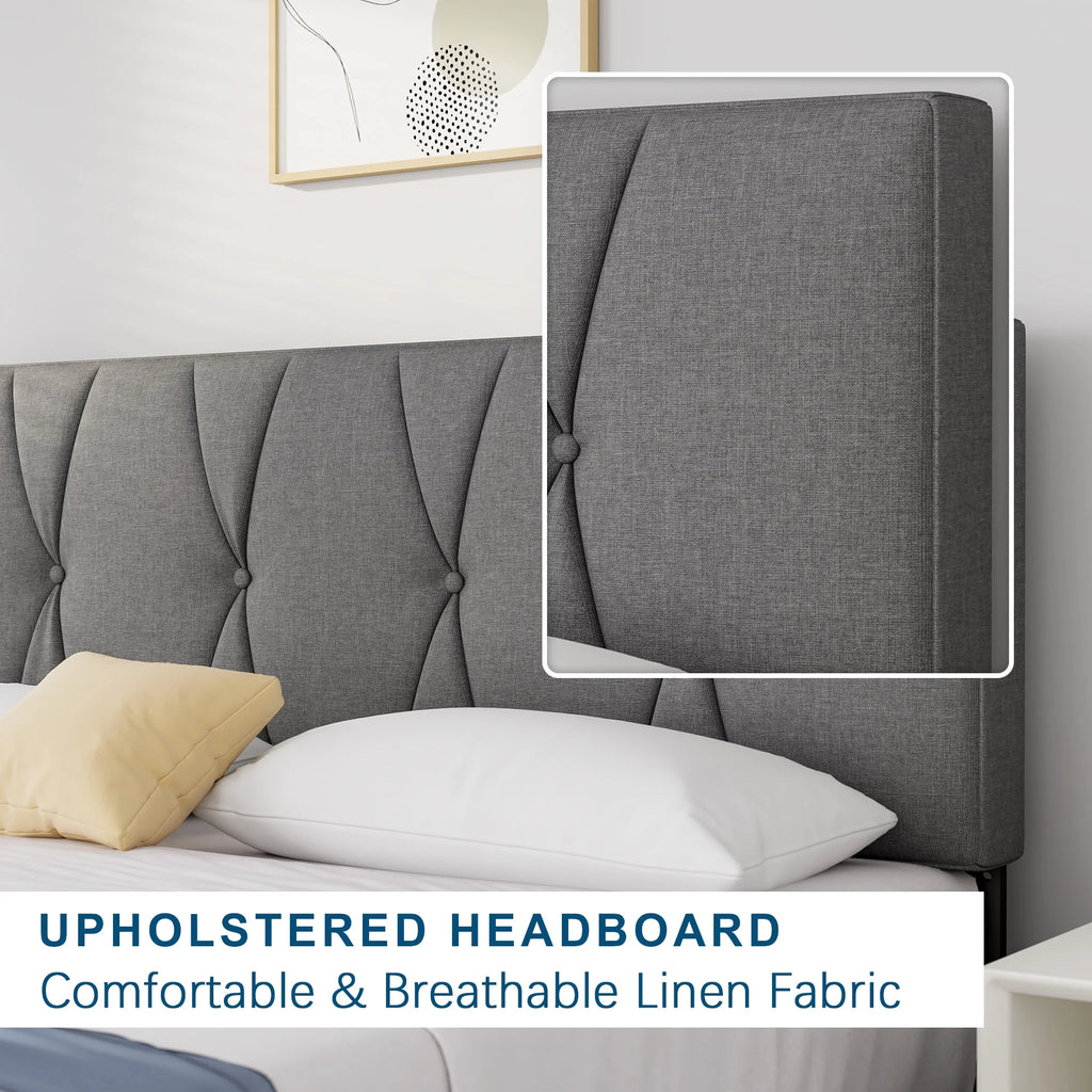 Queen Size Platform Bed with Fabric Upholstered Headboard M26755