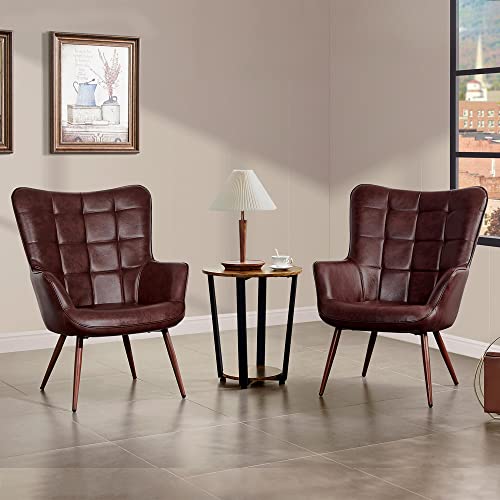 Camel Leather Accent Chairs with Metal Legs R320