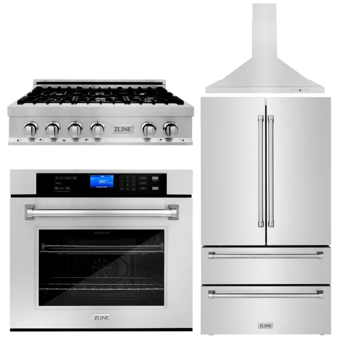 36 In. Rangetop, Range Hood, Refrigerator, and Wall Oven in Stainless Steel H479