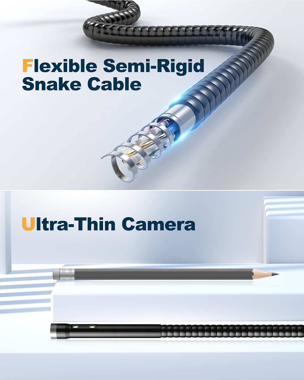 Dual Lens Endoscope Camera with 8 LED Lights Q3750
