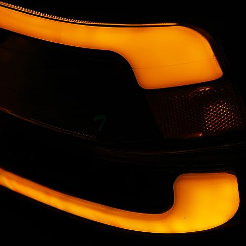 Sequential LED Strip Tube Bar Black Housing Crystal Headlights With Signal Bumper Lamps Amber Reflector 4-Pieces E46523