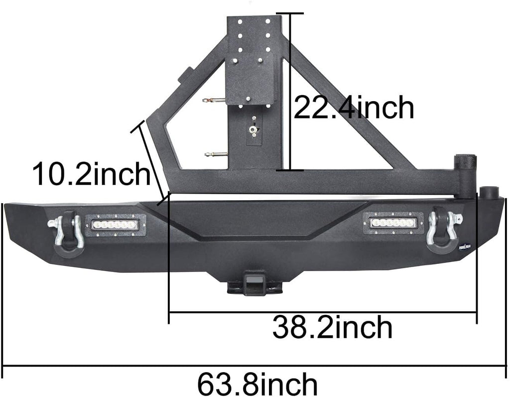 Front and Rear Bumpers with Tire Carrier & LED Light Bar & Hitch Receiver N52559