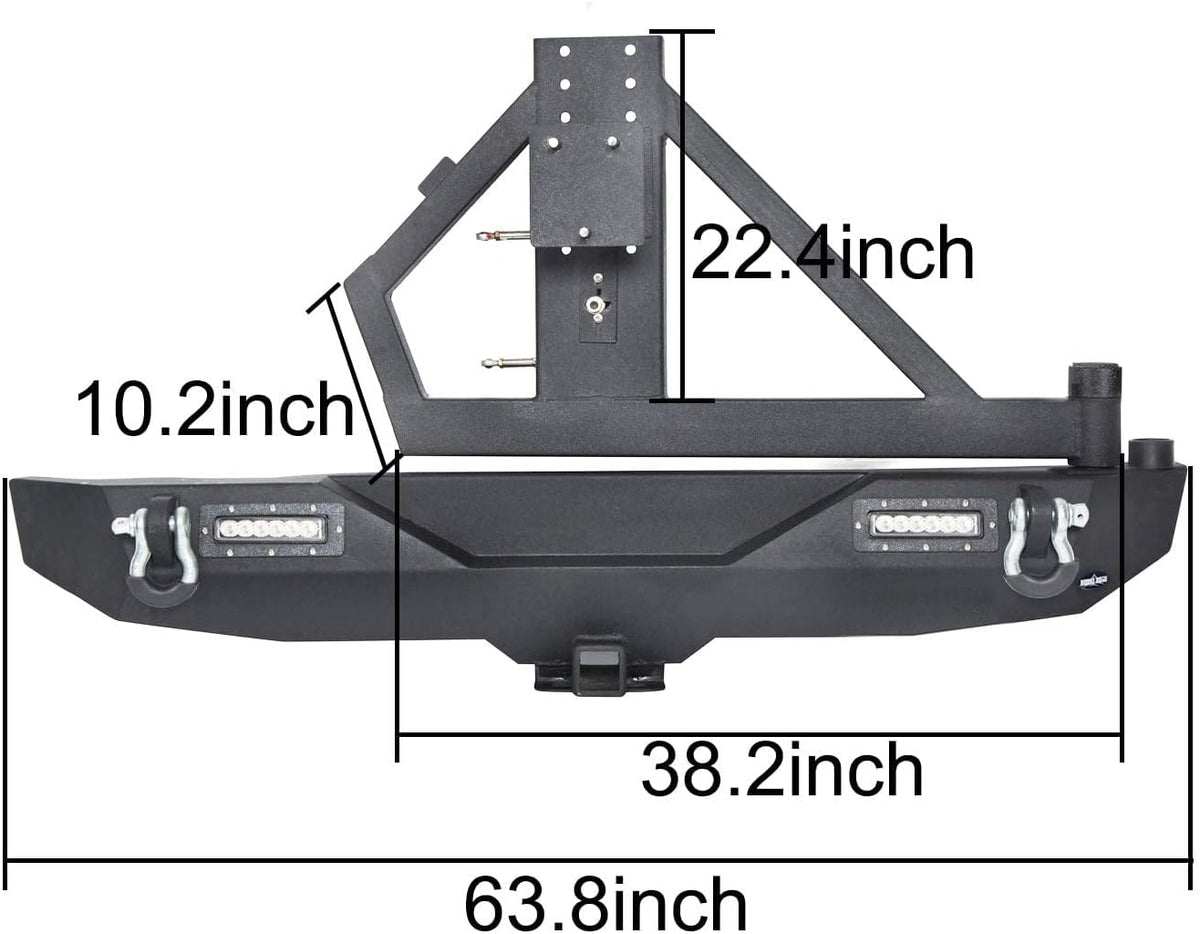 Front and Rear Bumpers with Tire Carrier & LED Light Bar & Hitch Receiver N52559