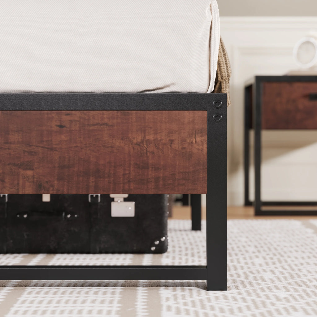 Brown King Size Metal Platform Bed Frame with Underbed Storage E2157