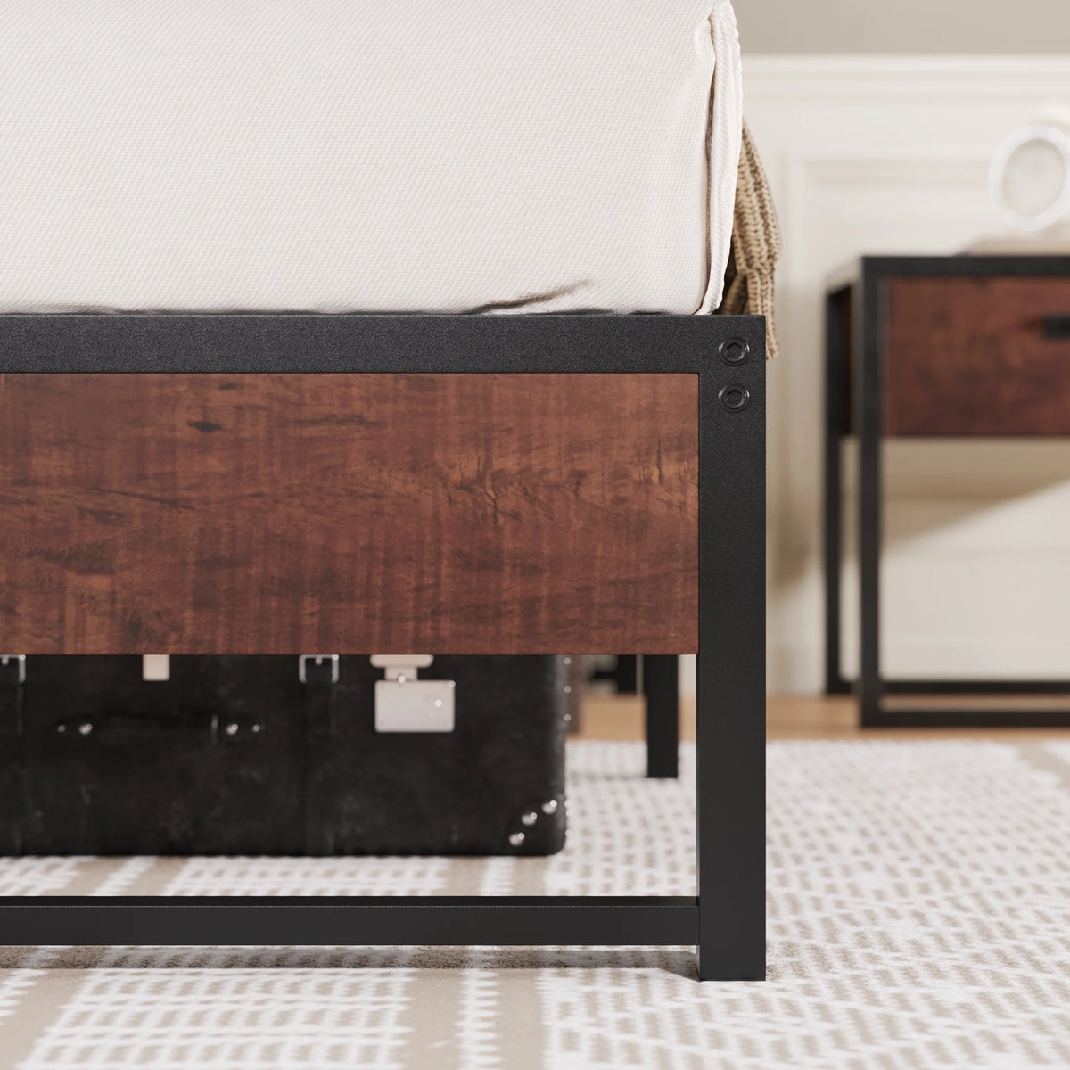 Brown King Size Metal Platform Bed Frame with Underbed Storage E2157