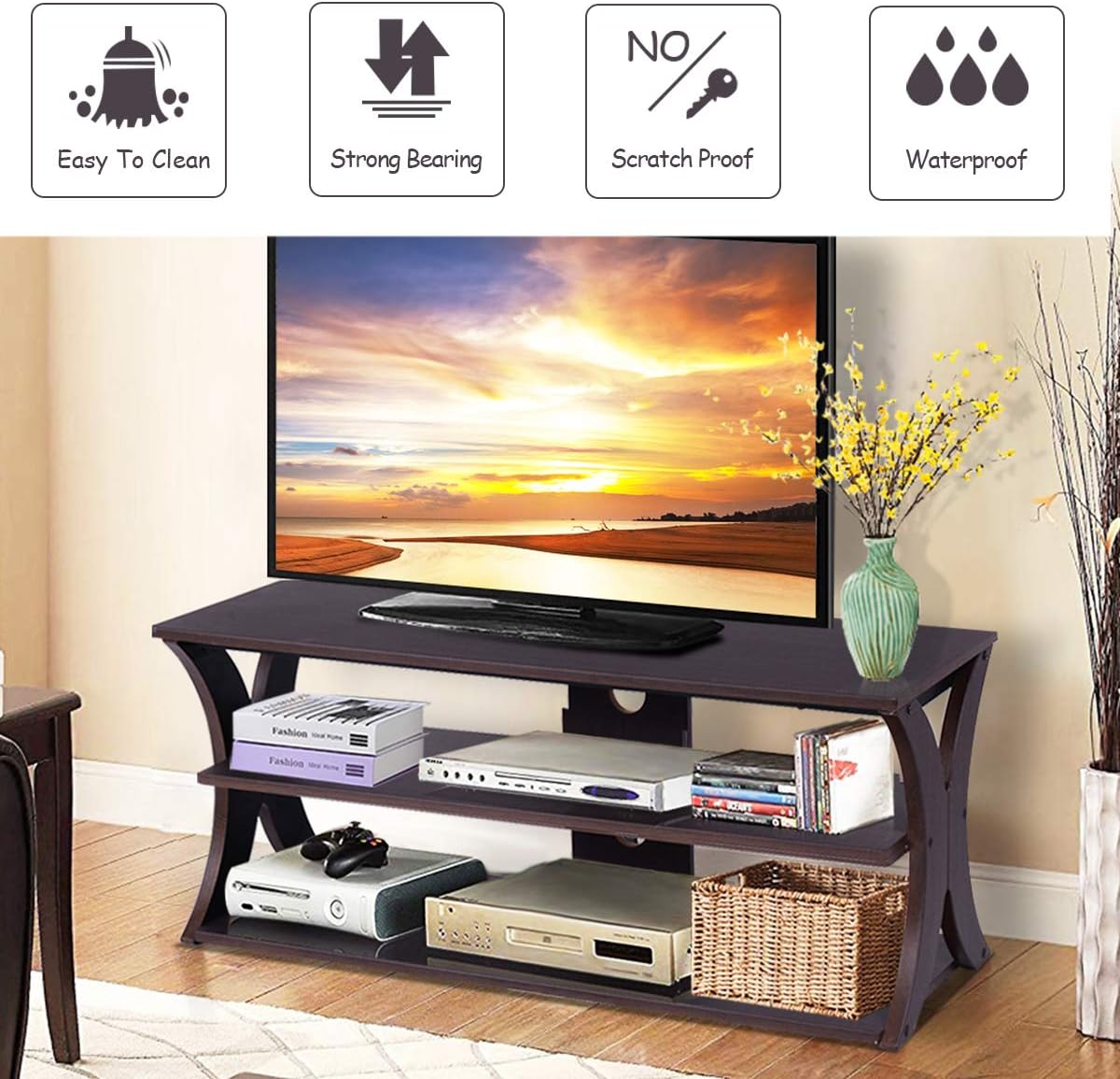 3-Tier TV Stand with Storage Shelves A8013