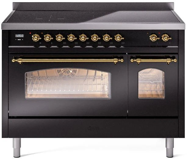 48 Induction Range with Electric Oven in Black with Brass Trim S295