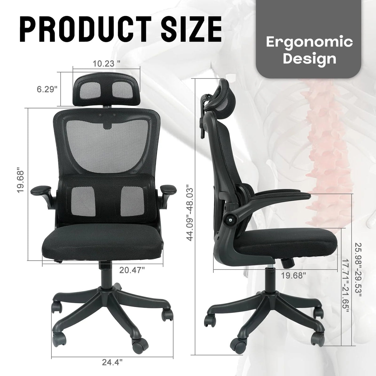 Black Mesh Ergonomic Office Chair with Headrest C3324