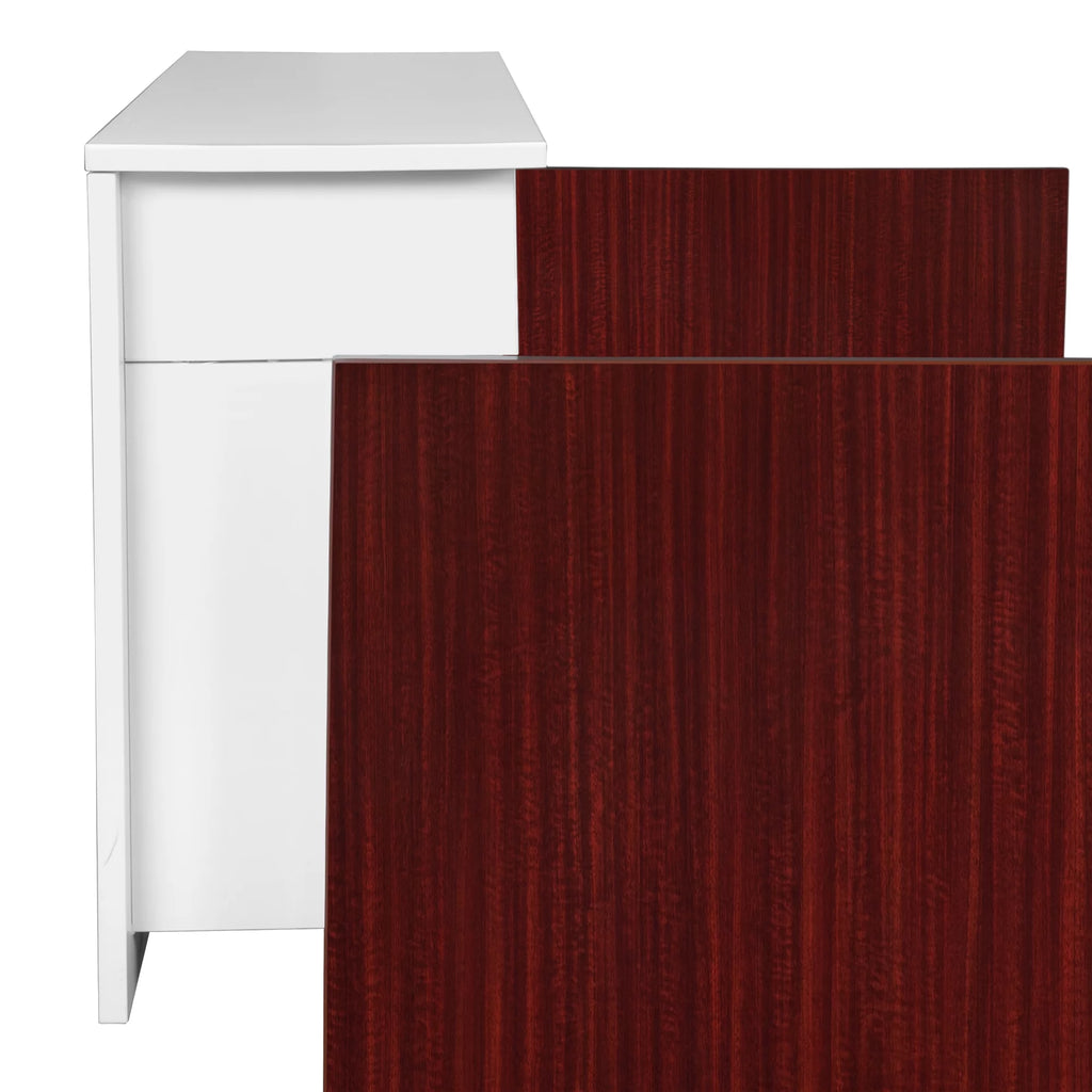 Double Full Pedestal Reception Desk with White Transaction Top Mahogany H716254