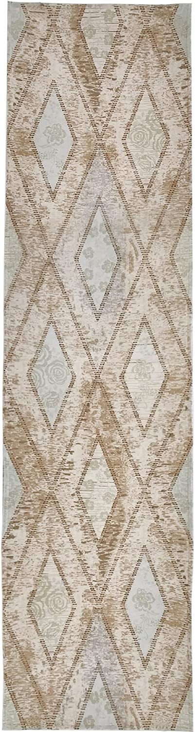 Beige & Cream Flat Weave 2.3'x9' Machine Washable Non Slip Runner Rug W95320