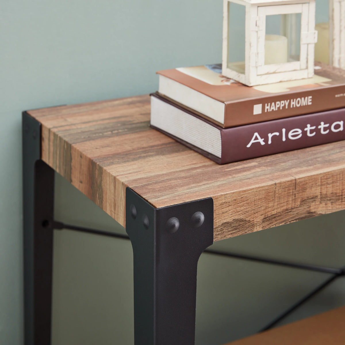 Industrial Console Table with Metal Legs and Distressed Wood Finish T734