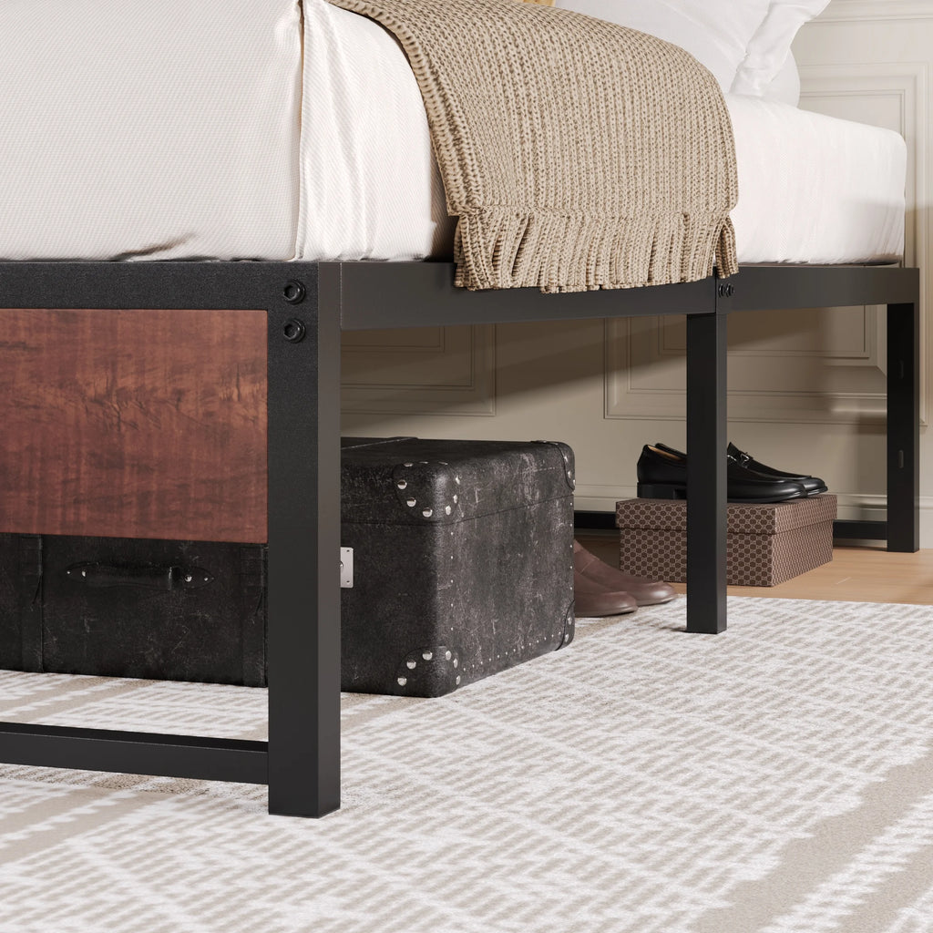Brown King Size Metal Platform Bed Frame with Underbed Storage E2157