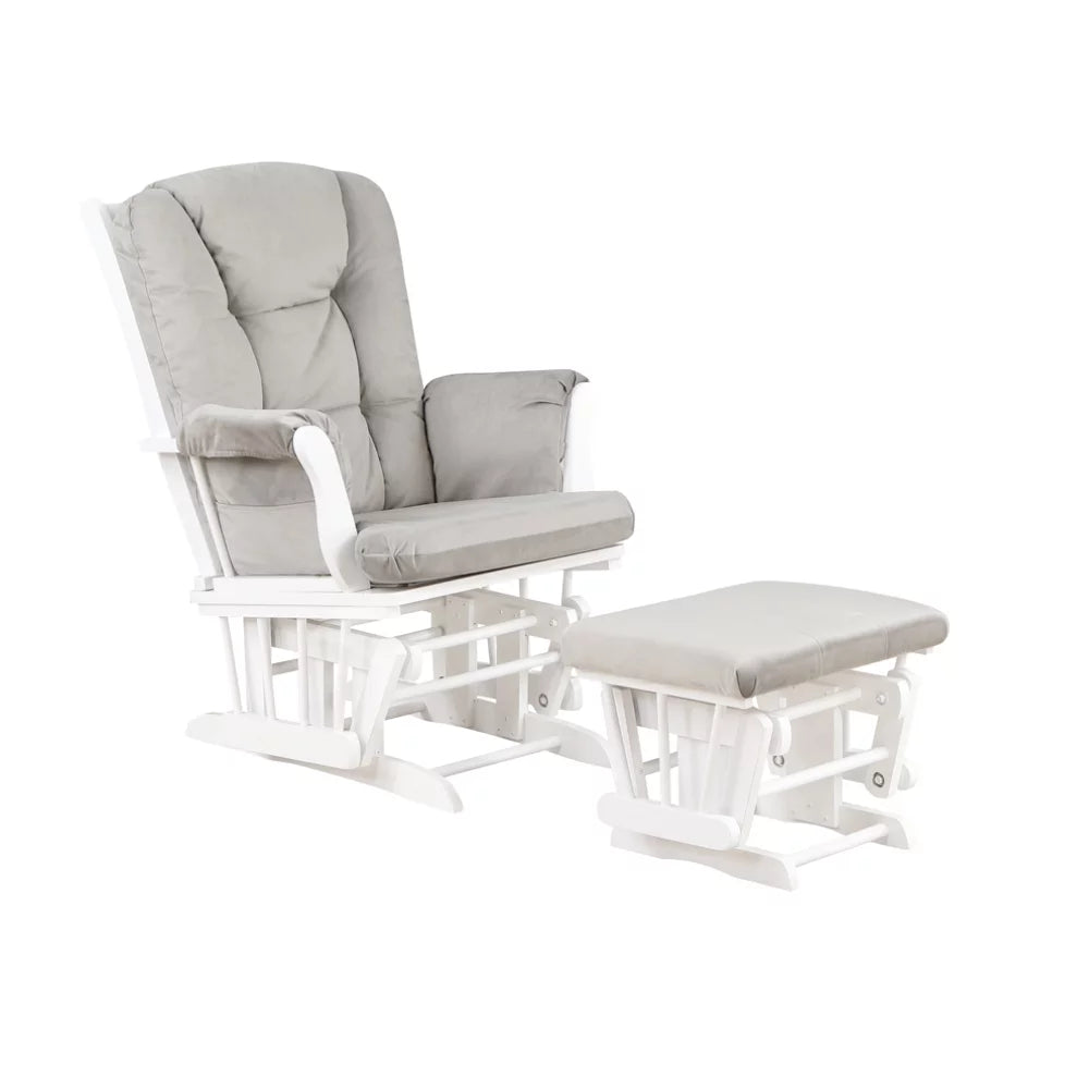 White Solid Wood Glider Chair and Ottoman B1518
