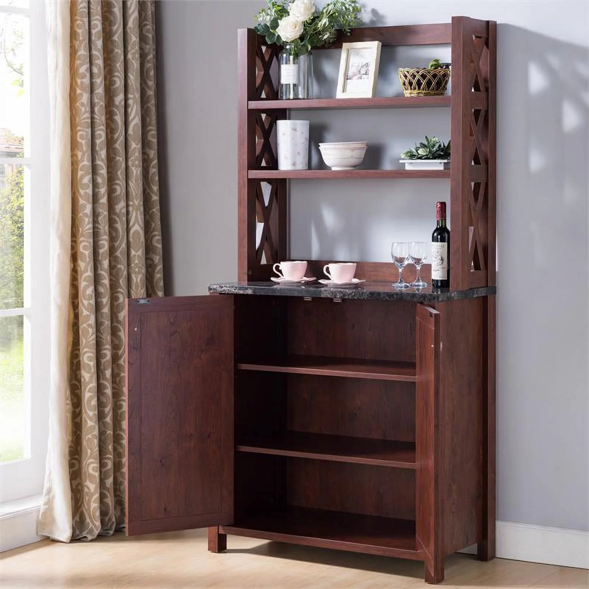 Rustic Wood Multi-Storage Baker Rack L94018