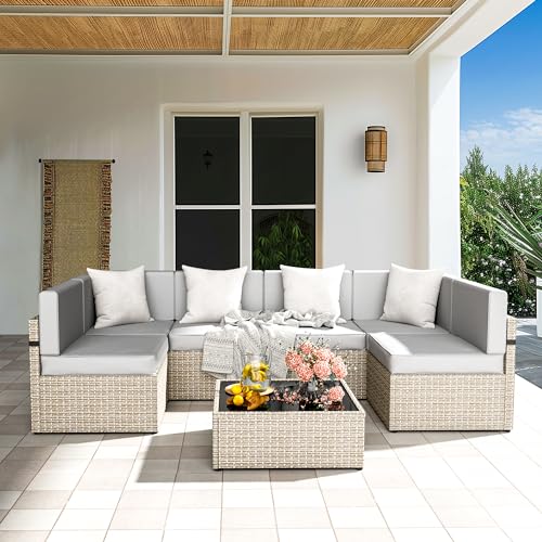 7 Pieces Wicker Patio Sectional Sofa Set with Coffee Table C116669