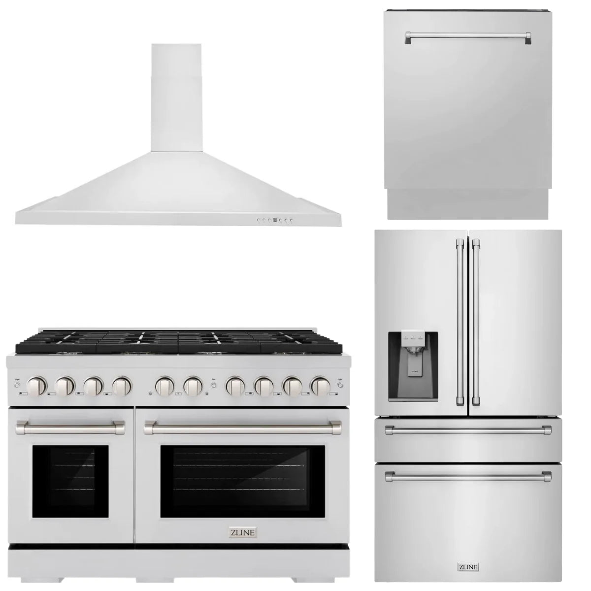 48 Gas Range, Range Hood, Refrigerator with Water and Ice Dispenser and Dishwasher V6415