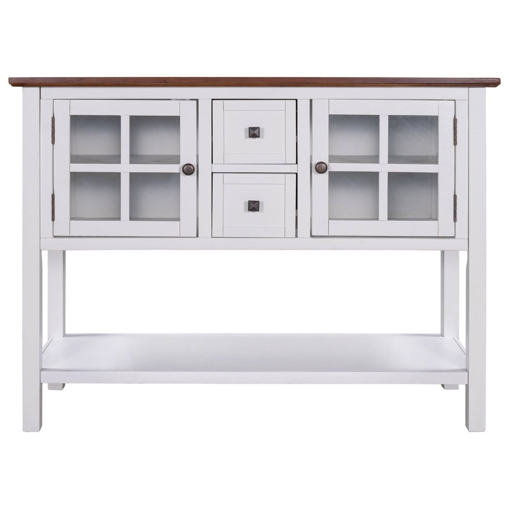 Modern Console Table with 2 Drawer, Cabinet, Shelf, White and Brown Wood B747