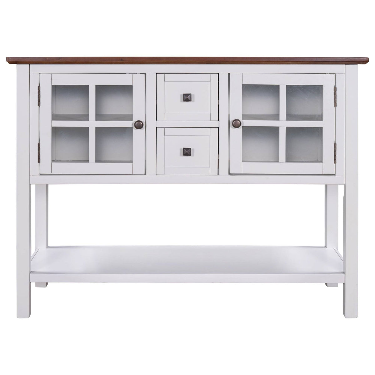 Modern Console Table with 2 Drawer, Cabinet, Shelf, White and Brown Wood B747