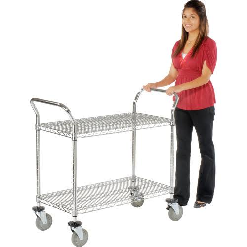 Chrome 2 Shelf Utility Cart with Polyurethane Brake Casters V904