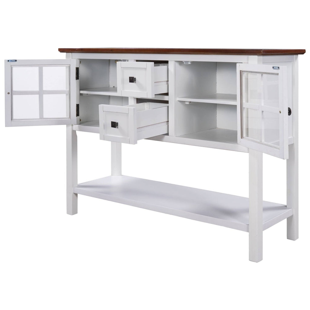 Modern Console Table with 2 Drawer, Cabinet, Shelf, White and Brown Wood B747