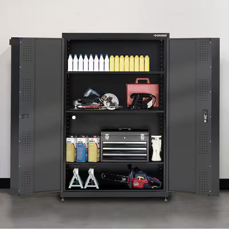 3-Shelf Welded Steel Floor Cabinet in Black and Gray K399