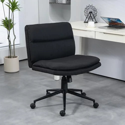Black Armless Fabric Office Chair with Wheels D42779