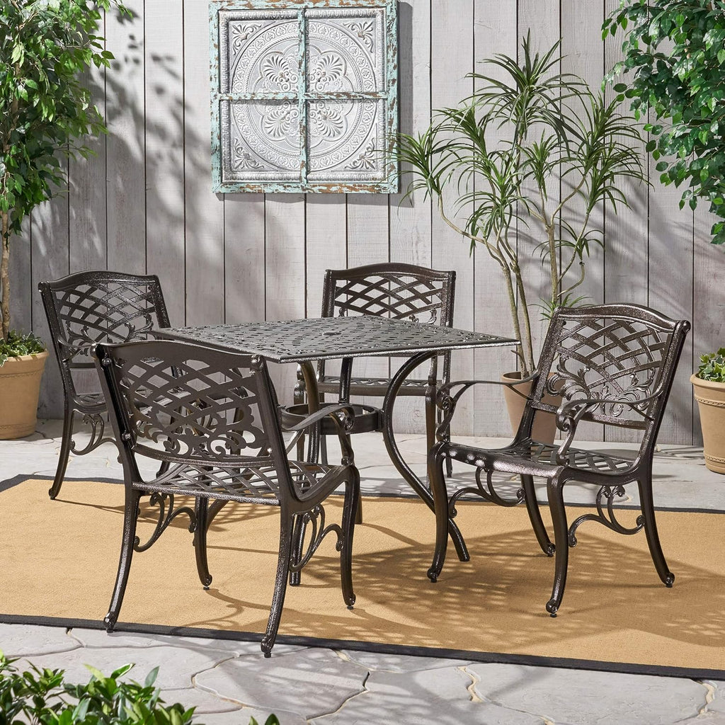 Hammered Bronze Cast Aluminum 5 Pcs Outdoor Dining Set D794