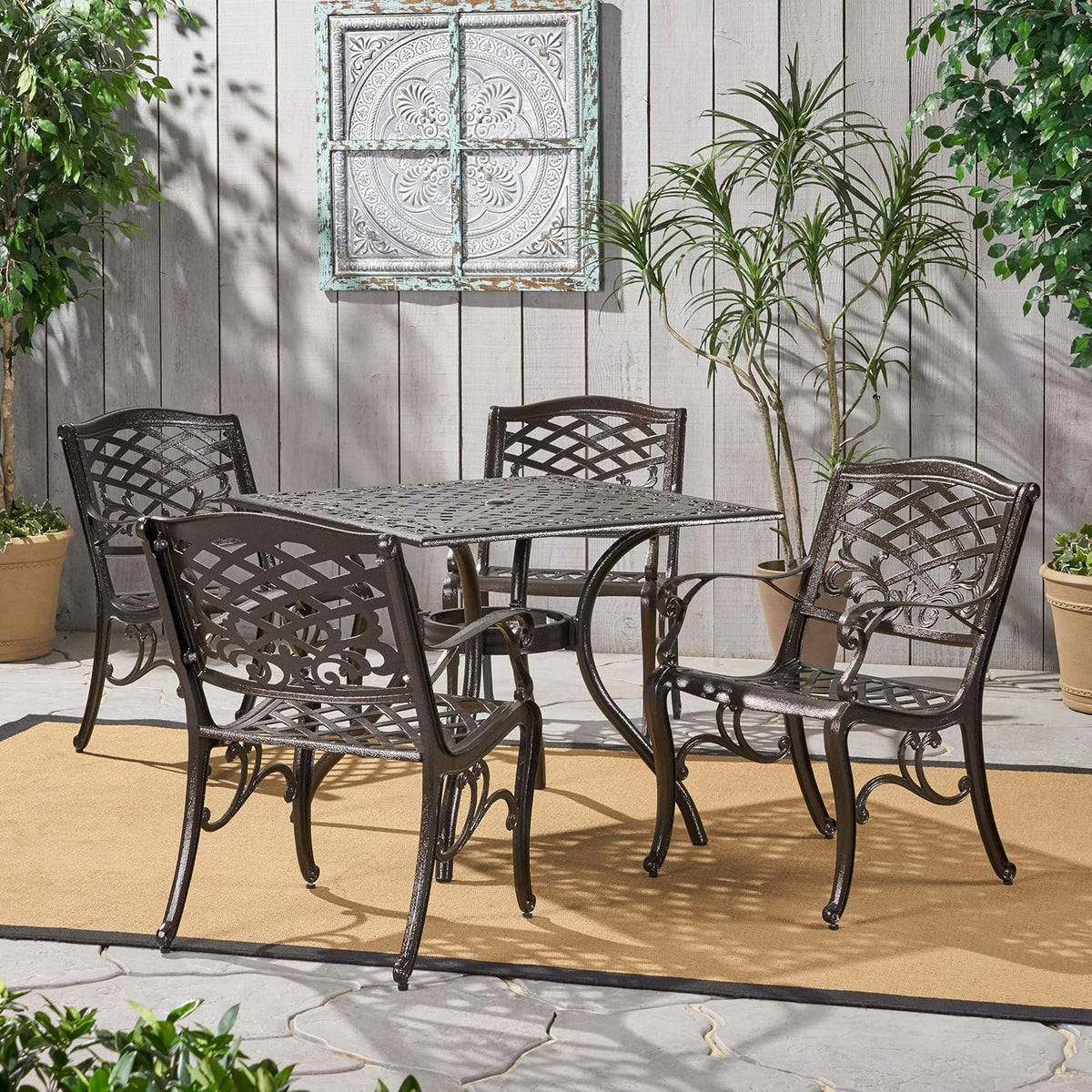 Hammered Bronze Cast Aluminum 5 Pcs Outdoor Dining Set D794