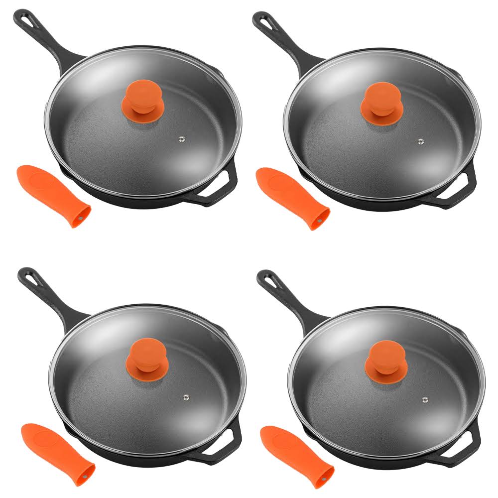 12x22 Pre Seasoned Nonstick Cast Iron Frying Pan with Lid 4 Pack W941