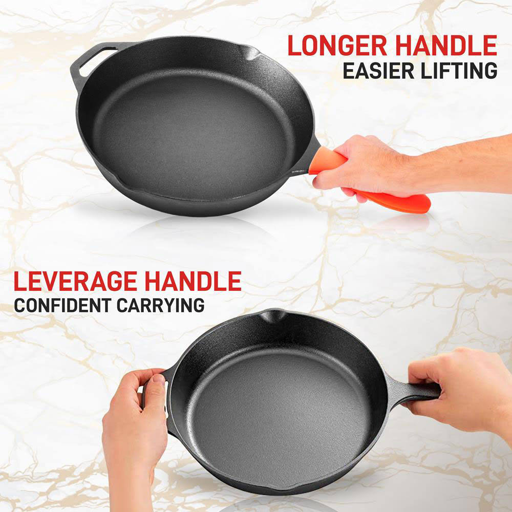 12x22 Pre Seasoned Nonstick Cast Iron Frying Pan with Lid 4 Pack W941