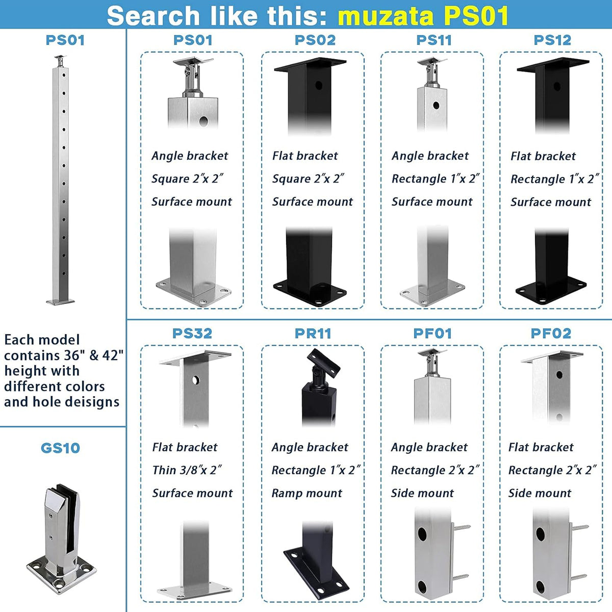 2 Pack Un-drilled Stainless Steel Cable Railing Post O695