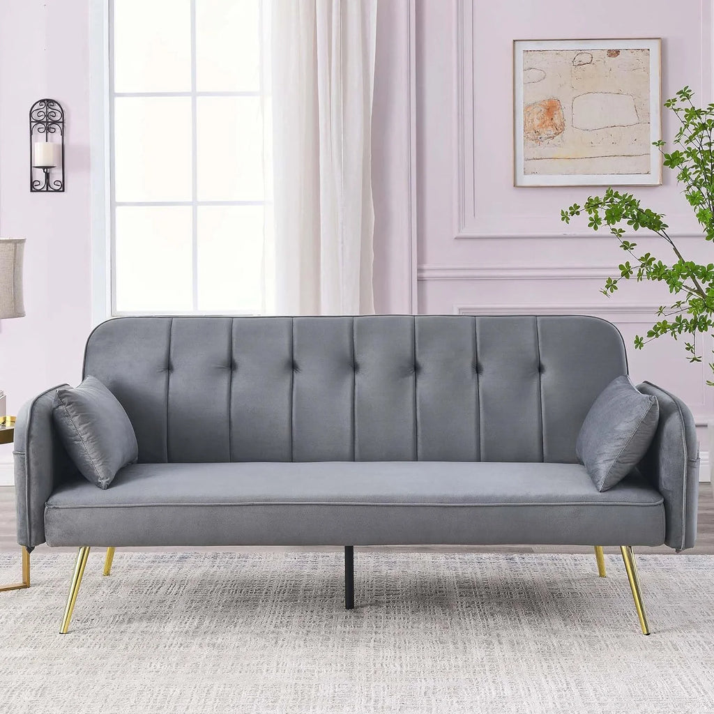 Grey Velvet Convertible Folding Sofa Bed O825