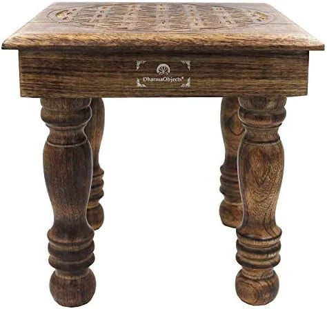 Solid Mango Wood Carved Puja Altar Meditation Table B6873