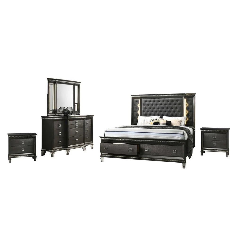 Gray 5 Piece Bedroom Set with Light up Headboard C306