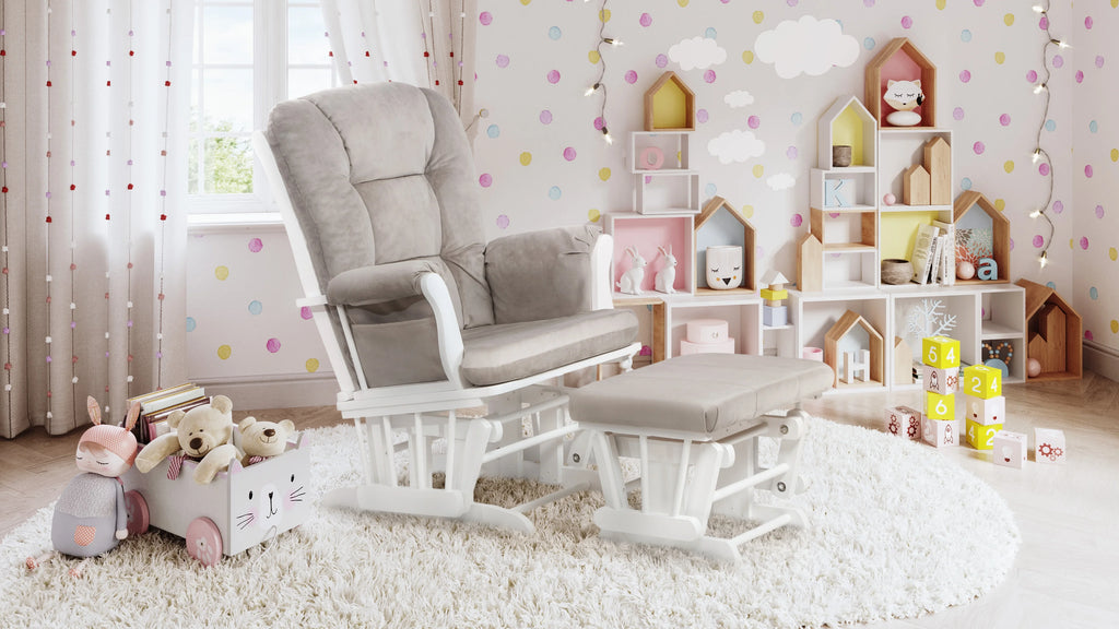 White Solid Wood Glider Chair and Ottoman B1518