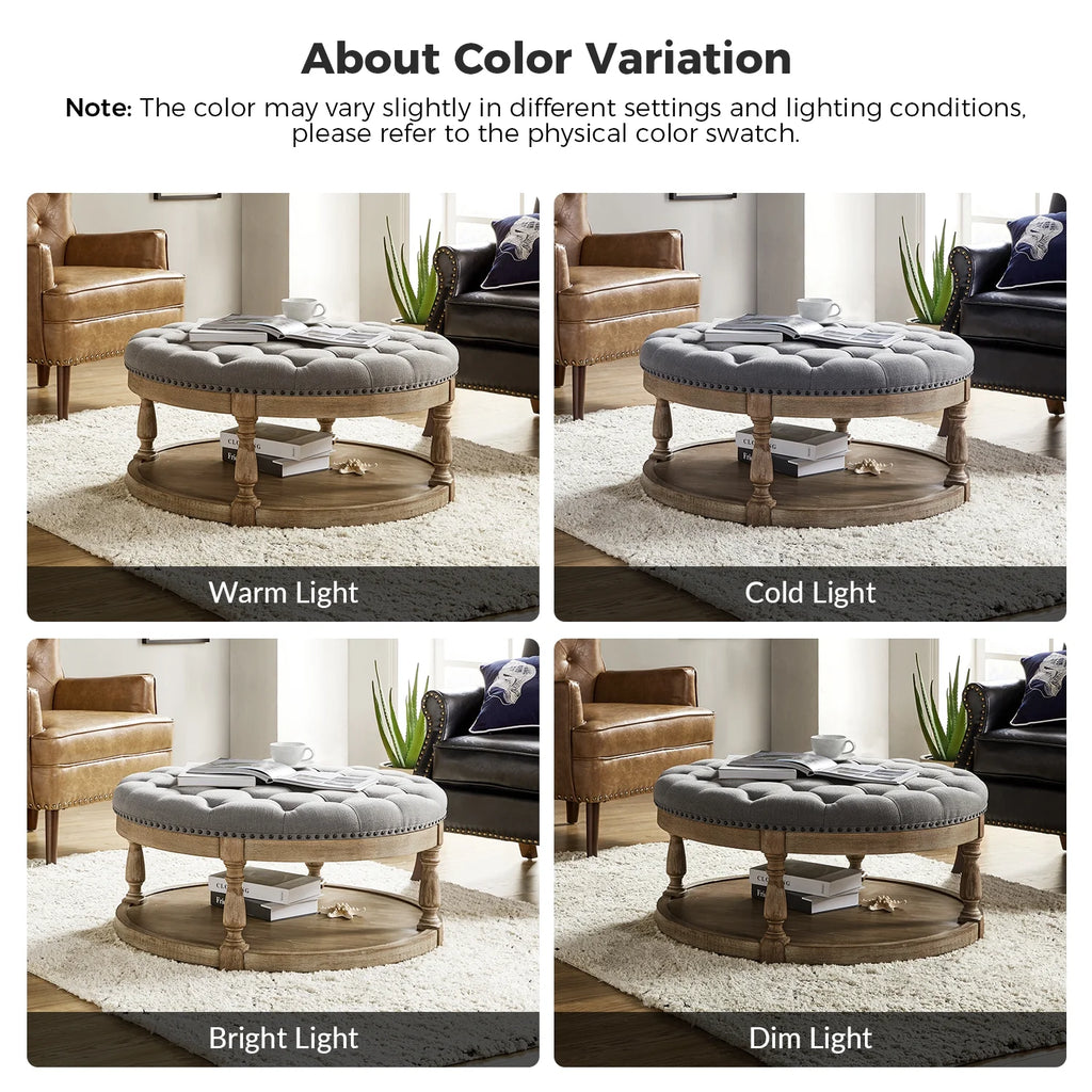 Grey Tufted Round Storage Ottoman Q872649